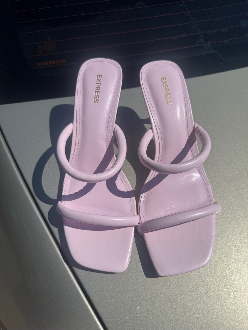 Express Lilac / Pinkish Double-Strap Square-Toe Heeled Sandals